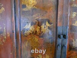 Large Chinese Qing Dynasty Red Laquer 2 Door Cabinet