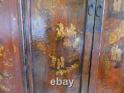 Large Chinese Qing Dynasty Red Laquer 2 Door Cabinet