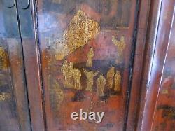 Large Chinese Qing Dynasty Red Laquer 2 Door Cabinet