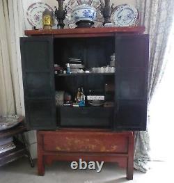 Large Chinese Qing Dynasty Red Laquer 2 Door Cabinet