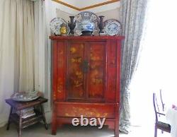 Large Chinese Qing Dynasty Red Laquer 2 Door Cabinet