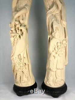 Large Handmade Vintage Chinese / Italian'Ivory' Resin Statues (Pair) Norleans
