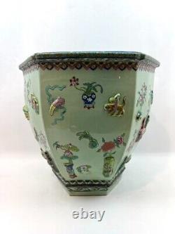 Large Hexagonal Celadon Chinese Planter GOOD CONDITION