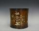 Large Old Chinese Huanghuali Hardwood Brush Pot With Mother Of Pearl Inlaid