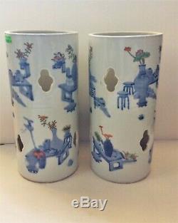 Large Pair Chinese Antique Famille Rose Porcelain Hatstands Vase Guangxu 19C