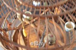 Large chinese antique wood and banboo bird cage