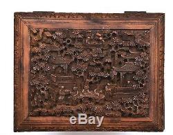 Late 19C Chinese Export Wood Carved Carving Casket Chest Box Figure Figurine