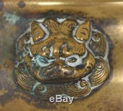 Late Ming Early Qing Chinese Bronze Lion Mask Squat Incense Burner Censer XUANDE