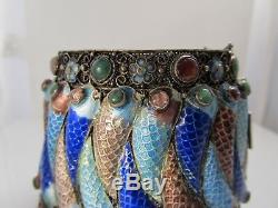 Massive Chinese Export Silver Bracelet Enamel Fish Jadeite Jade Tourmaline Old