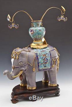 Massive and Rare Qing Dynasty Chinese Cloisonné Gilt Enamel Elephant Floor Vase