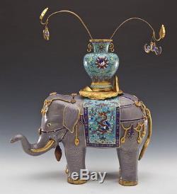 Massive and Rare Qing Dynasty Chinese Cloisonné Gilt Enamel Elephant Floor Vase