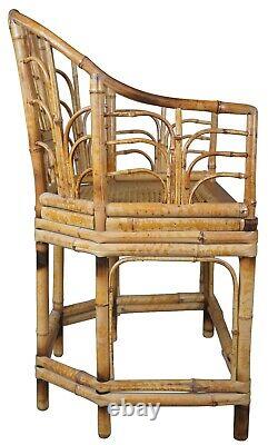 Mid Century Chinese Chippendale Bamboo Bentwood Cane Horseshoe Chair Chinoiserie