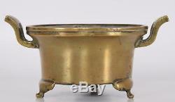 Ming or Early Qing Chinese Bronze Censer Incense Burner Wing Handles Xuande Mark