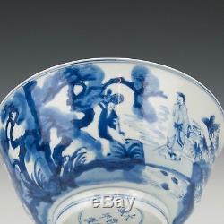 Nice Chinese B&W Kangxi mark & period bowl, figures, ca, 1700