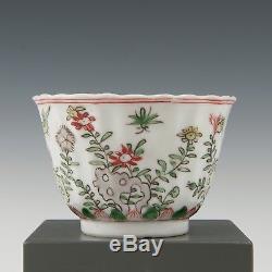 Nice Chinese Famille verte cup & saucer, 18th ct, Kangxi period, bird & flowers