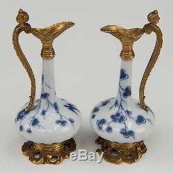 Nice pair of Chinese B&W porcelain vases 18th ct, Kangxi period, mounted as jugs