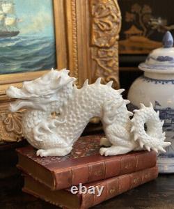 Noble Rare White Chinoiserie Blanc de Chine Mantle Imperial Temple Dragon 10.5