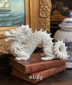 Noble Rare White Chinoiserie Blanc de Chine Mantle Imperial Temple Dragon 10.5