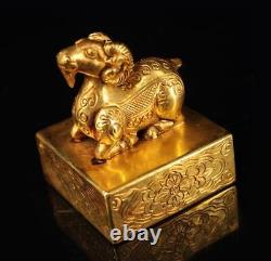 OLD RARE CHINESE BRONZE OR COPPER GILDING SEAL STAMP WithSHEEP (DG326)