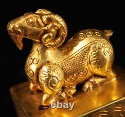 OLD RARE CHINESE BRONZE OR COPPER GILDING SEAL STAMP WithSHEEP (DG326)