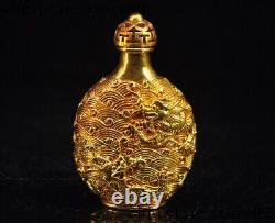 Old China Chinese bronze 24k gold Gilt auspicious Dragon statue snuff bottle