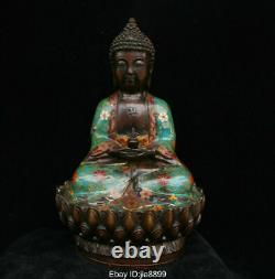 Old Chinese Buddhism Bronze Cloisonne Enamel Shakyamuni Amitabha Buddha Statue
