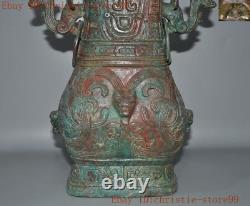 Old Chinese China Ancient Bronze Ware Dragon Zun Cup Bottle Pot Vase Jar Statue