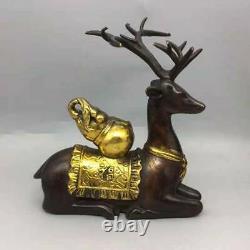 Old Chinese Copper Gilt Handmade Exquisite A Pair Deer Statue