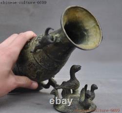 Old Chinese Dynasty Bronze dragon beast phoenix bird statue Zun Bottle Pot Tanks
