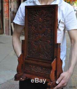 Old Chinese Huanghuali wood Hand carved Dragon Loong statue Screen Byobu