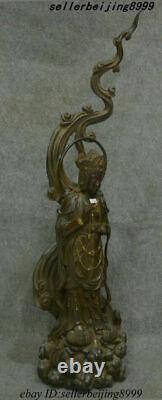 Old Chinese Purple Bronze Kwan-yin Guan Yin Avalokiteshvara Boddhisattva Statue