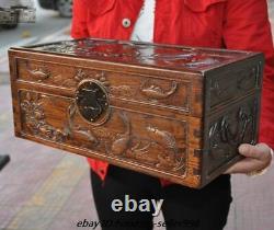 Old Chinese Rosewood Wood inlay Bronze Treasure chest Jewelry Boxes storage box