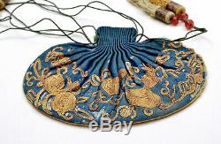 Old Chinese Silk Embroidery Gold Threads Textile Perfume Pouch Purse Tassel