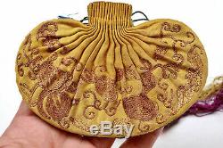Old Chinese Silk Embroidery Gold Threads Textile Perfume Pouch Purse Tassel