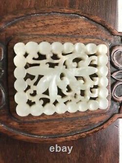 Old Chinese Wooden Carved Box With Celadon Jade