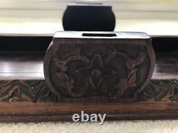 Old Chinese Wooden Carved Box With Celadon Jade