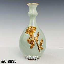 Old Chinese antique Song dynasty Carving Poems Gold insertion vase