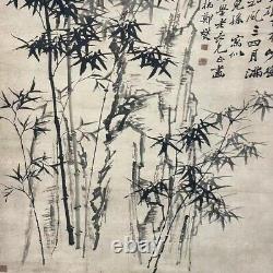 Old Chinese antique painting scroll Bamboo by Zheng Banqiao With letter
