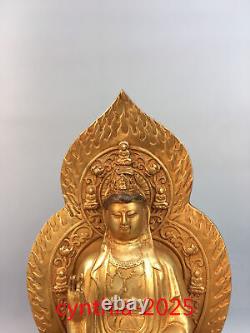 Old Chinese antiques Pure copper gilding Backlit Guanyin Bodhisattva Buddha