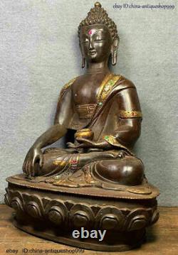 Old dynasty Chinese Tibet Buddhism Temple Bronze Gilt Shakyamuni Buddha Statue
