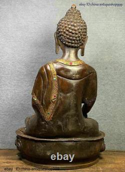 Old dynasty Chinese Tibet Buddhism Temple Bronze Gilt Shakyamuni Buddha Statue