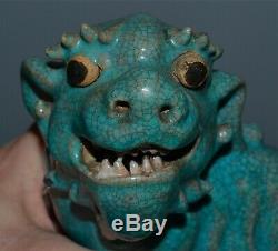 Old or Antique Chinese Turquoise-Glazed Crackleware Beast AS IS