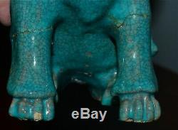 Old or Antique Chinese Turquoise-Glazed Crackleware Beast AS IS