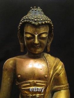 Old tibet buddhism Antique Chinese statue Buddha Shakyamuni Copper bronze gilded