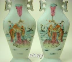 PAIR OF ANTIQUE CHINESE 19th C FAMILLE ROSE HAND PAINTED PORCELAIN WALL VASE