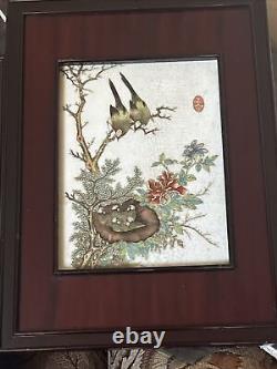 PAIR PORCELAIN? Pictures CHINESE ANTIQUE FAMILLE ROSE FRAMED ROSE WOOD