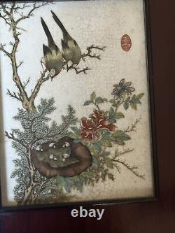 PAIR PORCELAIN? Pictures CHINESE ANTIQUE FAMILLE ROSE FRAMED ROSE WOOD