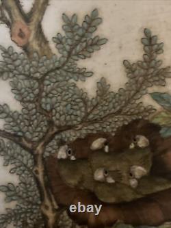 PAIR PORCELAIN? Pictures CHINESE ANTIQUE FAMILLE ROSE FRAMED ROSE WOOD