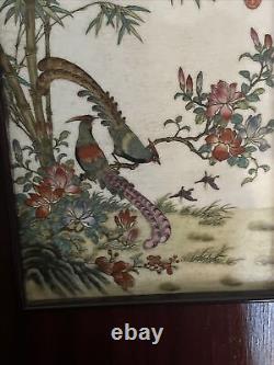 PAIR PORCELAIN? Pictures CHINESE ANTIQUE FAMILLE ROSE FRAMED ROSE WOOD