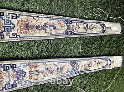 Pair ANTIQUE 19th C. CHINESE QING EMBROIDERED SILK SKIRT PANELS Moth Butterfly